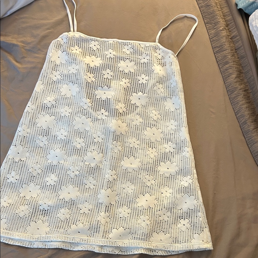 Hollister White Crochet Tank with Spaghetti Straps